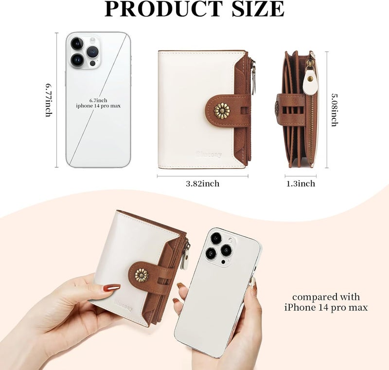 Blucoay Wallet Women,RFID Blocking Leather Womens Wallet Bifold Compact Card Holder Small Wallet for Women with Removable ID Window(Whitebrown) - Image 4